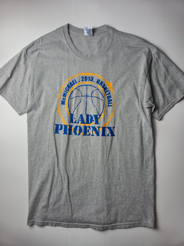 Gildan Ultra Cotton McMichael Basketball Tshirt Vintage 2013 Taille L Gris chine