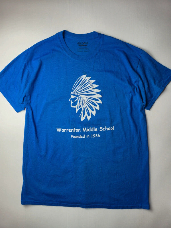 Gildan DryBlend Warrenton Middle School Tshirt Vintage Style College Taille L Bleu Très Bon etat