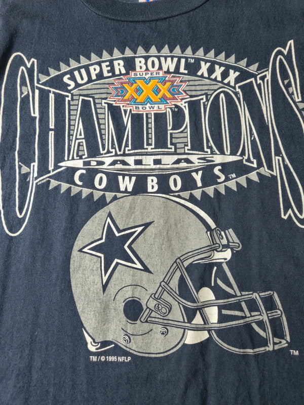 Logo 7 Dallas Cowboys Super Bowl XXX Champions Vintage 1995 Taille L Bleu Marine Très Bon État