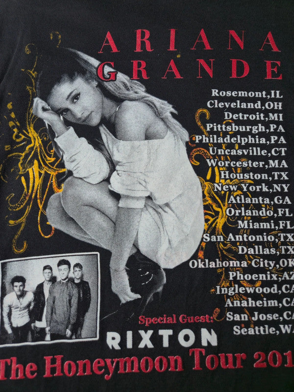 Delta Pro Weight Ariana Grande "The Honeymoon Tour 2015" T-shirt Concert Taille S Noir Très Bon État