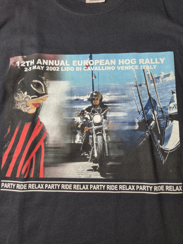 Harley-Davidson 12th European Hog Rally T-shirt Vintage Event Team 2002 Taille XL Noir Très bon état
