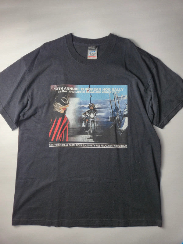Harley-Davidson 12th European Hog Rally T-shirt Vintage Event Team 2002 Taille XL Noir Très bon état