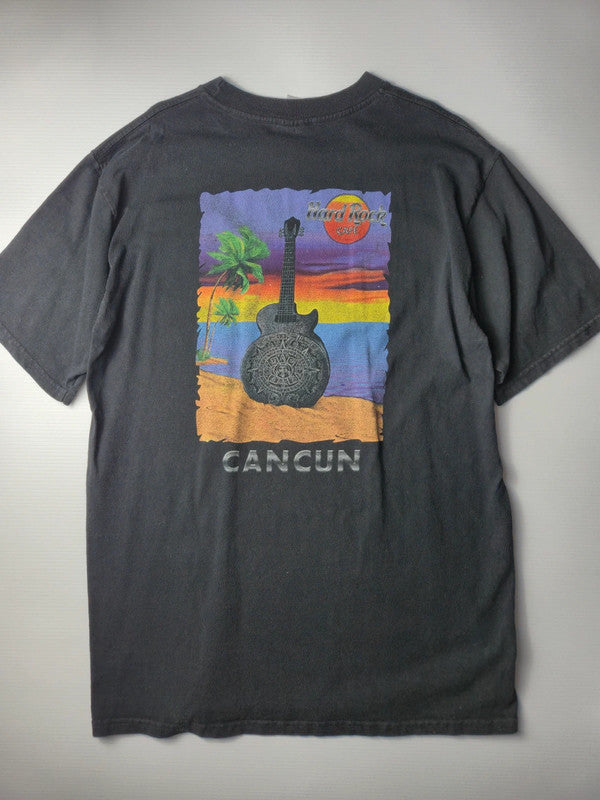 Hard Rock Cafe Cancun T-shirt Vintage Guitare Maya Mexique Taille L Noir délavé Très Bon état