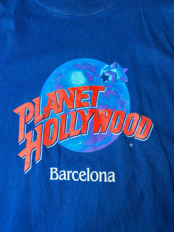 Planet Hollywood Barcelone T-shirt Vintage Logo 1991 Taille M Bleu Roi Très Bon état