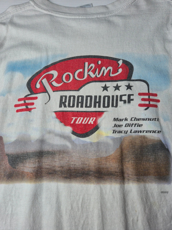 Gildan Rockin' Roadhouse Tour T-shirt Vintage Country 2002 Taille L Blanc Très Bon état