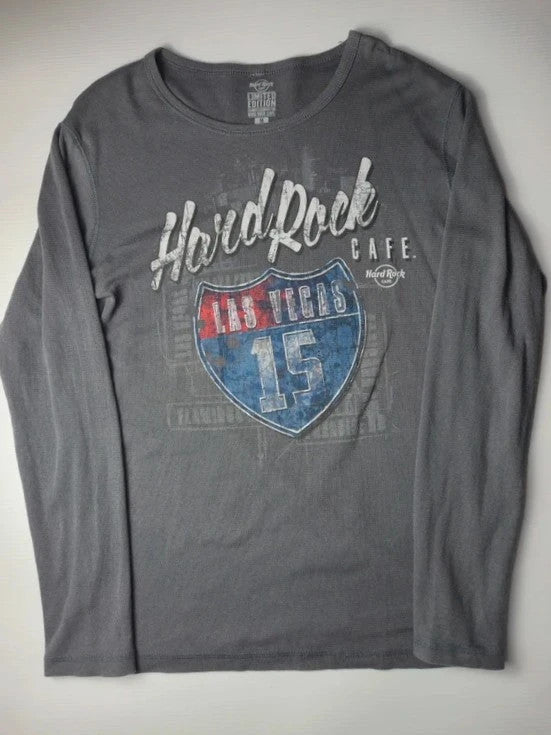 Hard Rock Cafe Las Vegas T-shirt Manches Longues Édition Limitée Taille M Gris Très Bon état
